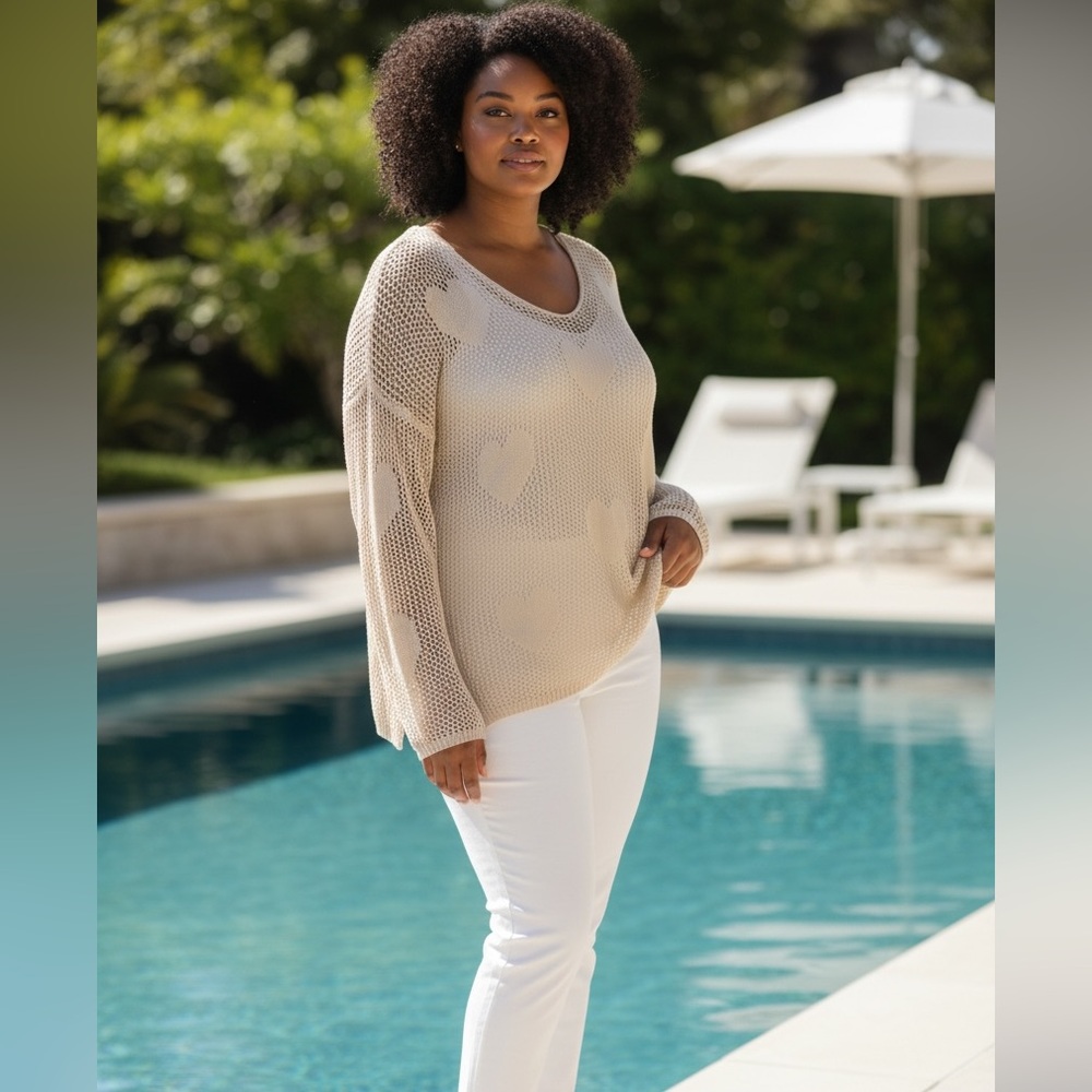 Forever 21 Plus Size 1X Women's Cream Knit Valentine's Day Light Spring Sweater